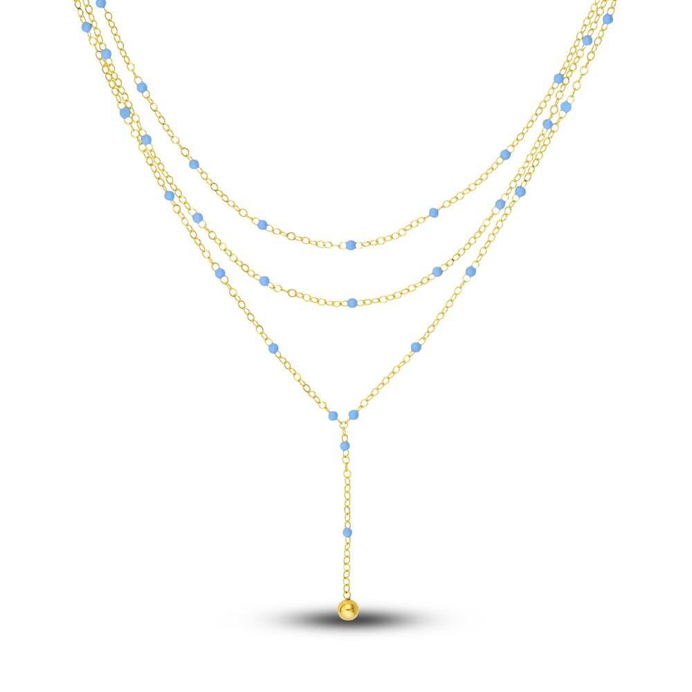 Lariat Necklace Light Blue Enamel 14K Yellow Gold jIOBKhu3