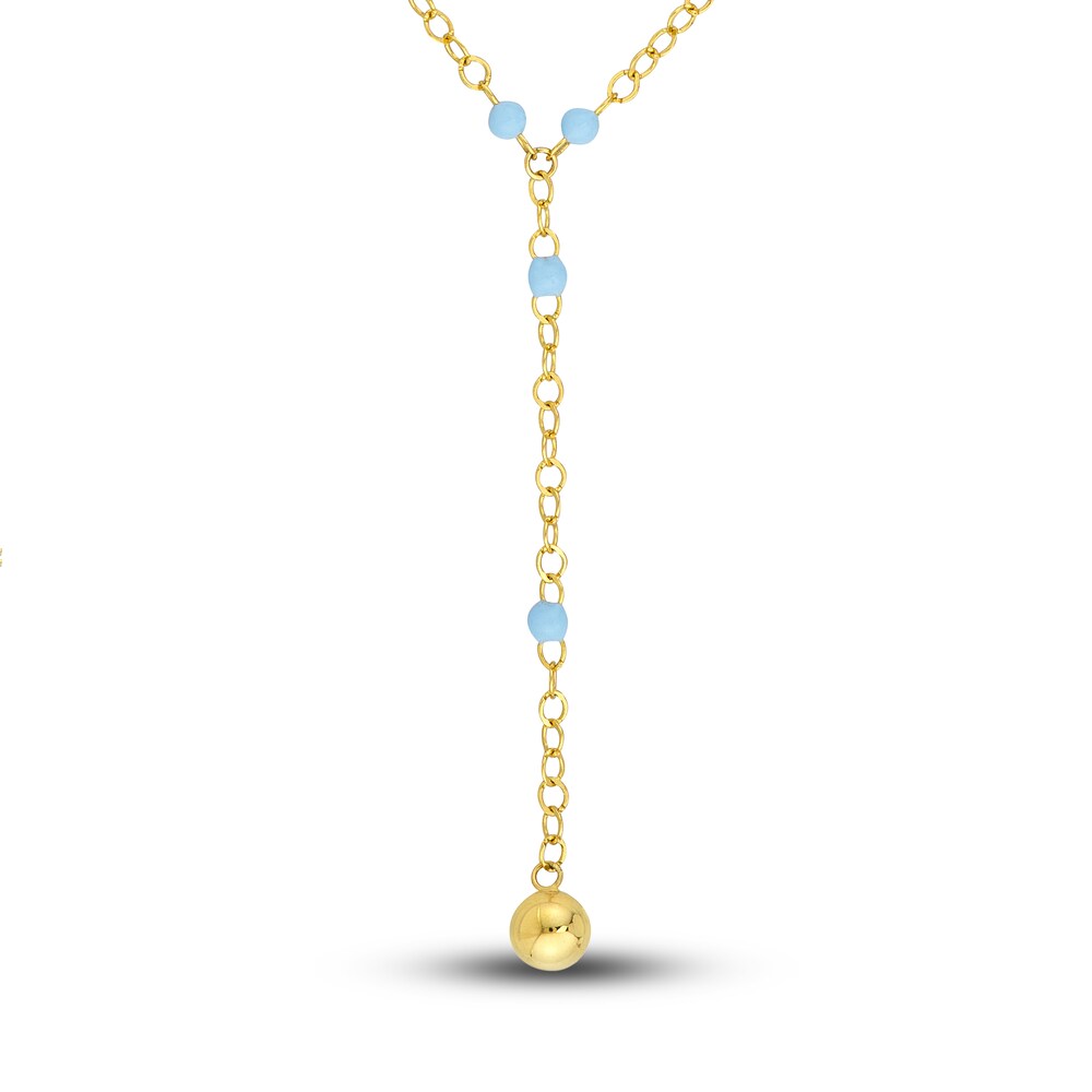 Lariat Necklace Light Blue Enamel 14K Yellow Gold jIOBKhu3 Lariat Necklace Light Blue Enamel 14K Yellow Gold jIOBKhu3