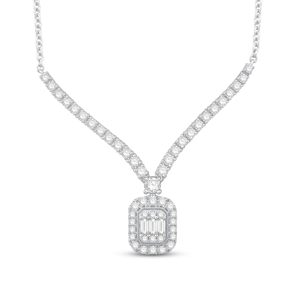 Diamond Necklace 1-1/2 ct tw Round/Baguette 14K White Gold jOXMMbKH Diamond Necklace 1-1/2 ct tw Round/Baguette 14K White Gold jOXMMbKH