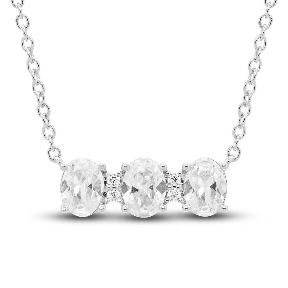 Diamond 3-Stone Bar Necklace 1 ct tw Oval/Round 14K White Gold jRxEsrXM Diamond 3-Stone Bar Necklace 1 ct tw Oval/Round 14K White Gold jRxEsrXM