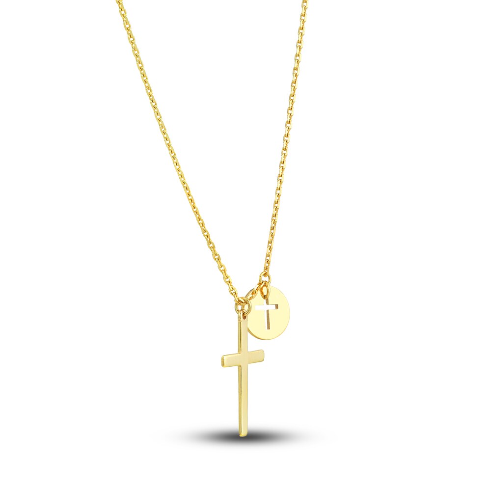 Cross Disk Necklace 14K Yellow Gold 16\" jUQ1rZ2o
