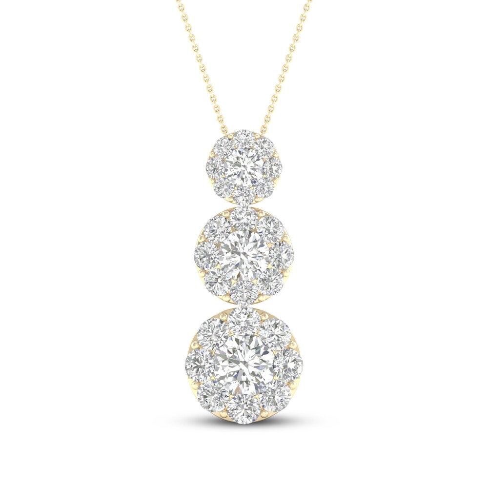 Three-Stone Diamond Necklace 1 ct tw Round 14K Yellow Gold jerG8929