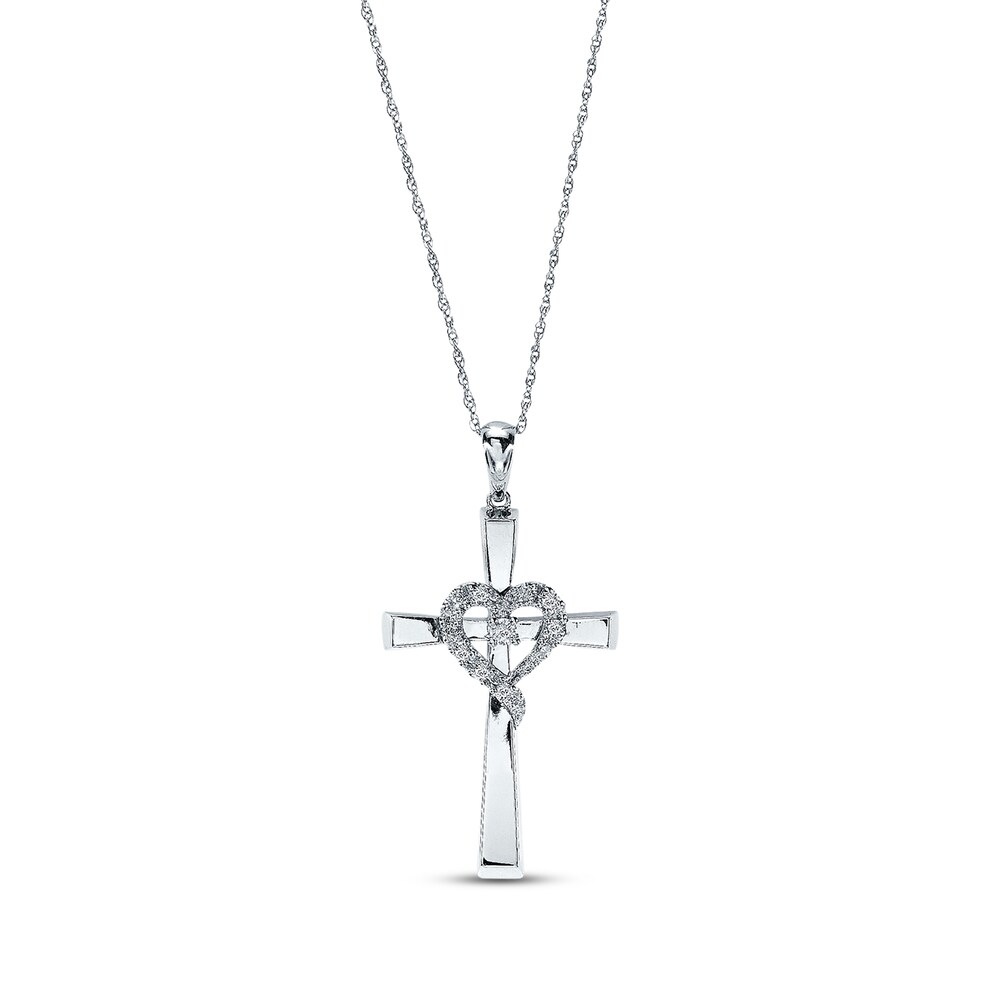 Diamond Cross Necklace 1/10 ct tw Round-cut 10K White Gold jiVABOky
