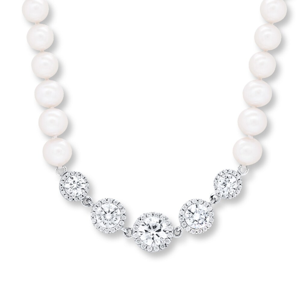 Cultured Pearl Necklace Lab-Created Sapphires Sterling Silver jlzMPZnz