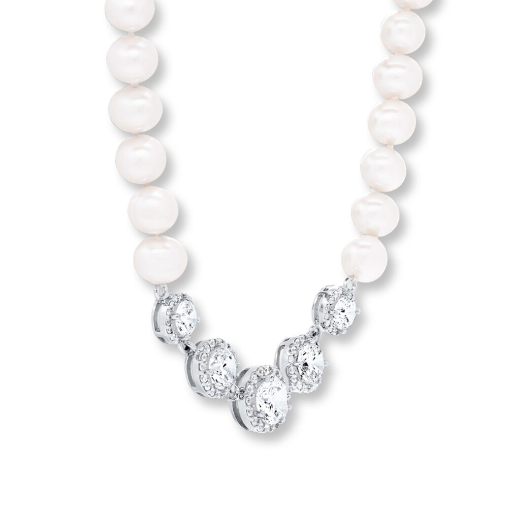 Cultured Pearl Necklace Lab-Created Sapphires Sterling Silver jlzMPZnz Cultured Pearl Necklace Lab-Created Sapphires Sterling Silver jlzMPZnz