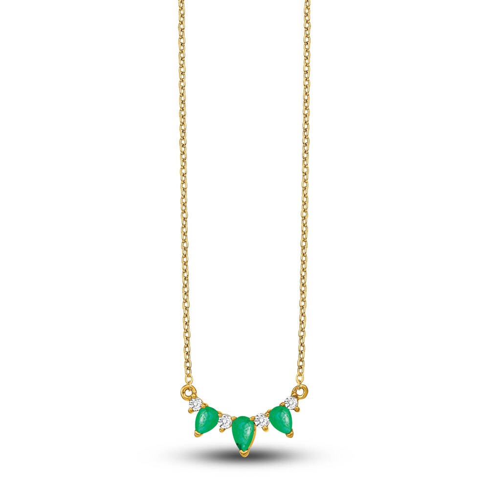 Natural Emerald Necklace 1/8 ct tw Diamonds 14K Yellow Gold kT7sOBFi