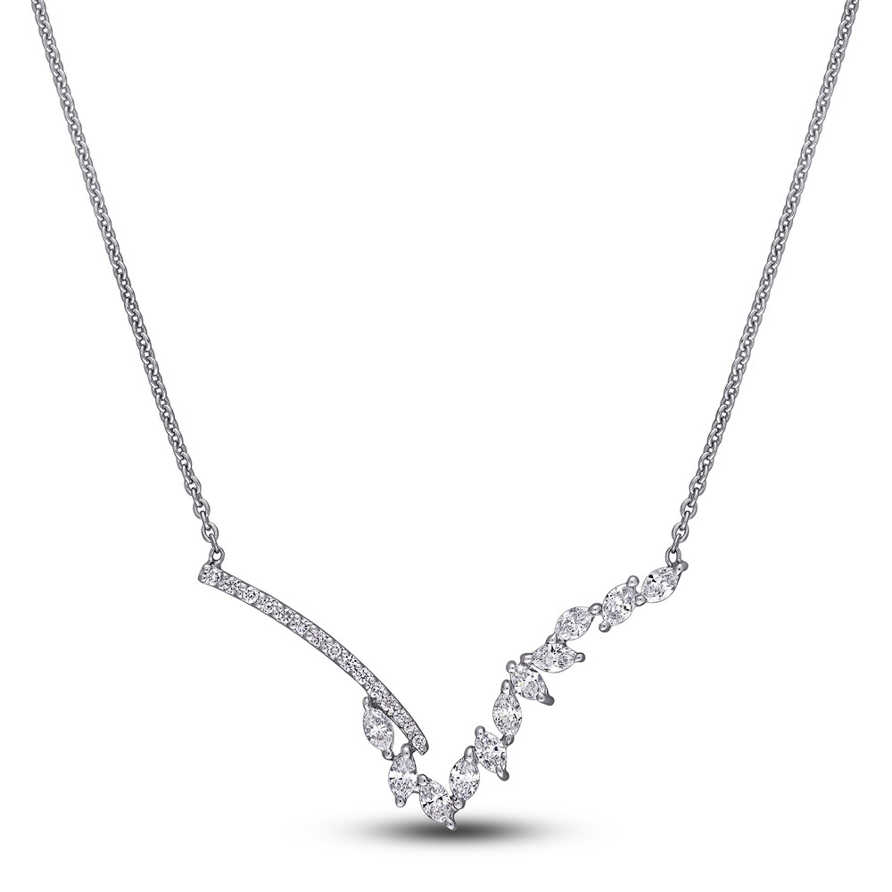 Diamond Necklace 1/2 ct tw Marquise/Round 14K White Gold 17" kf0A1eh2 Diamond Necklace 1/2 ct tw Marquise/Round 14K White Gold 17" kf0A1eh2