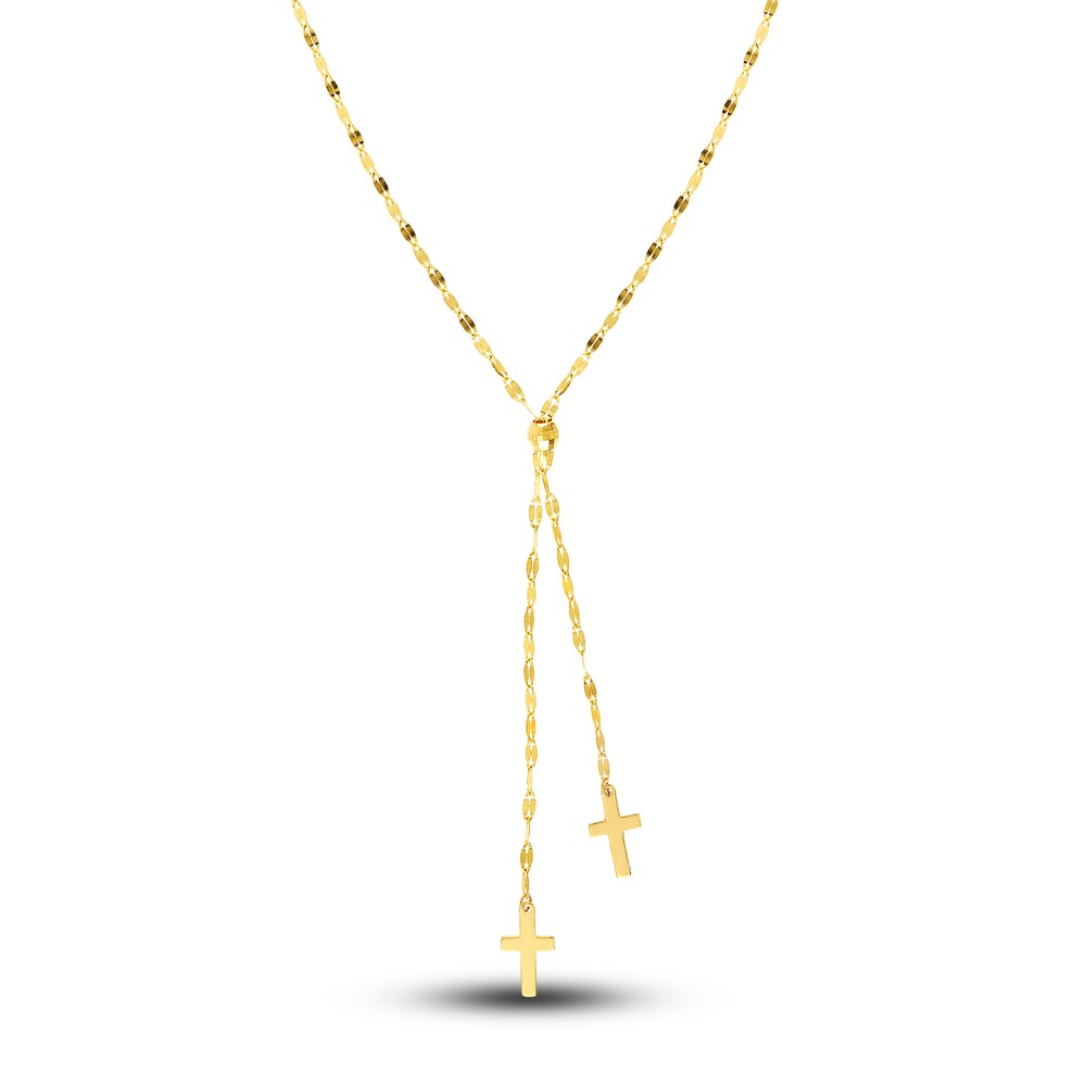Double Cross Lariat Necklace 14K Yellow Gold 16" klerXdt2 Double Cross Lariat Necklace 14K Yellow Gold 16" klerXdt2