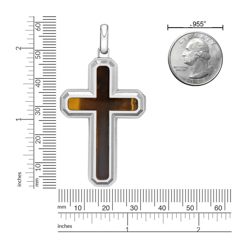 Men\'s Natural Tiger Eye Cross Pendant Necklace Stainless Steel 24\" l0hGdFwi