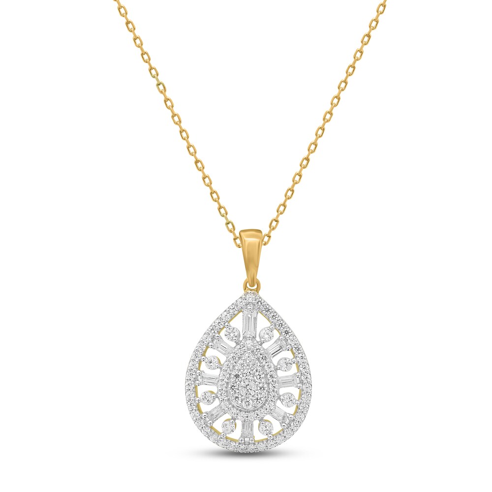 Diamond Drop Necklace 1/2 ct tw Round/Baguette 14K Yellow Gold lHjhiUlk Diamond Drop Necklace 1/2 ct tw Round/Baguette 14K Yellow Gold lHjhiUlk
