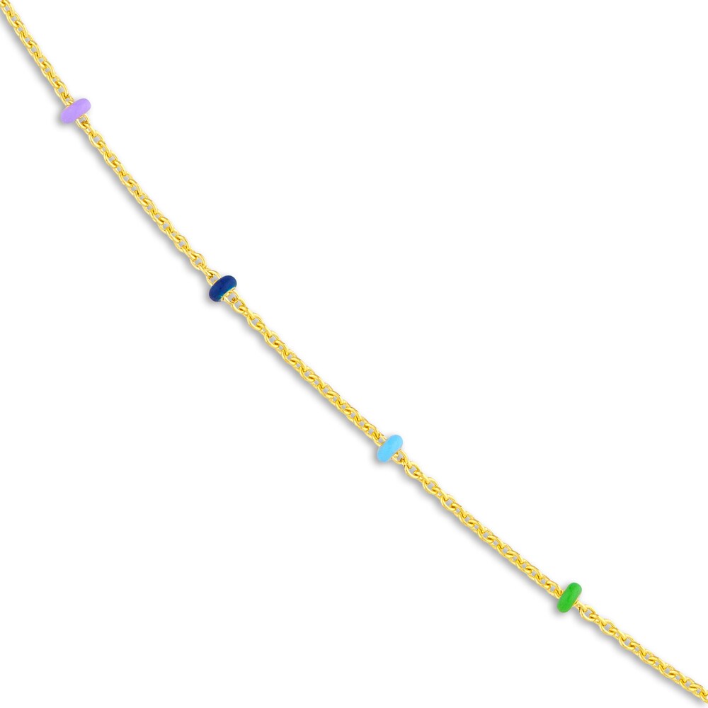 Circle Station Necklace Multi-Colored Enamel 14K Yellow Gold 18\" lMc1H4FT Circle Station Necklace Multi-Colored Enamel 14K Yellow Gold 18\" lMc1H4FT