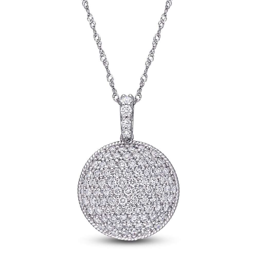 Diamond Circle Pendant Necklace 1-1/8 ct tw Round 14K White Gold 18" m4lGe8qy