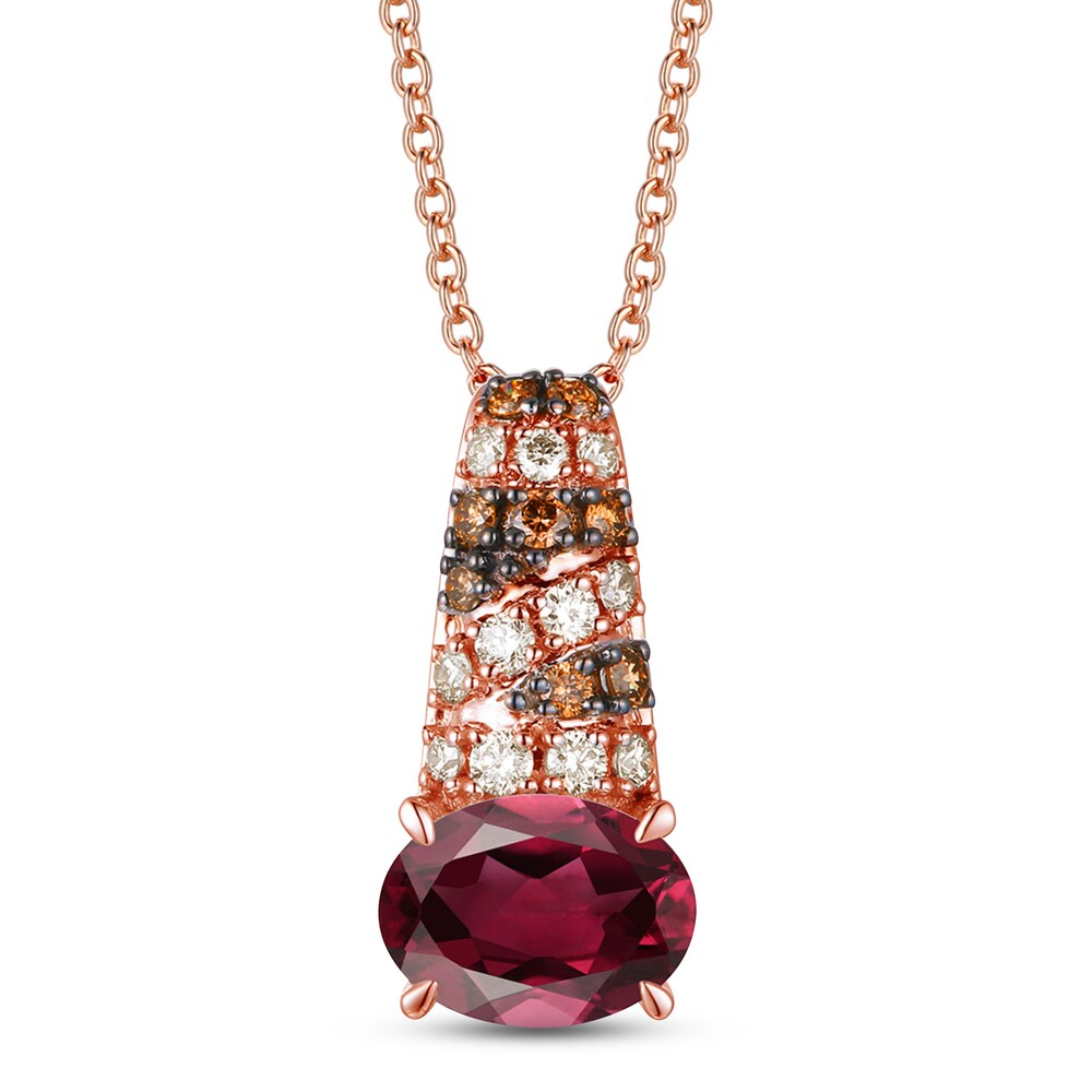 Le Vian Natural Raspberry Garnet Necklace 1/6 ct tw Diamonds 14K Strawberry Gold m8cmPaSc