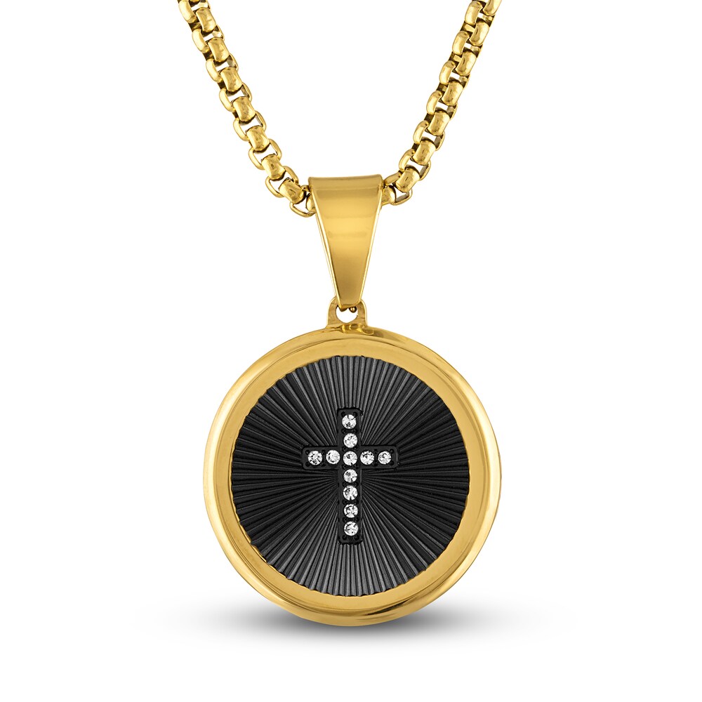 Diamond Cross Disk Necklace 1/10 ct tw Round Ion-Plated Stainless Steel mKfa9c1P Diamond Cross Disk Necklace 1/10 ct tw Round Ion-Plated Stainless Steel mKfa9c1P