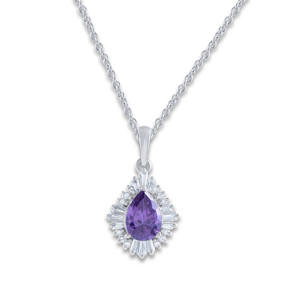 Natural Amethyst Pendant Necklace 1/6 ct tw Diamonds 14K White Gold 18" maHTllx0 Natural Amethyst Pendant Necklace 1/6 ct tw Diamonds 14K White Gold 18" maHTllx0