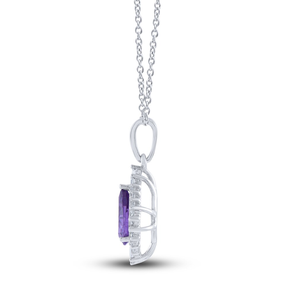 Natural Amethyst Pendant Necklace 1/6 ct tw Diamonds 14K White Gold 18\" maHTllx0 Natural Amethyst Pendant Necklace 1/6 ct tw Diamonds 14K White Gold 18\" maHTllx0
