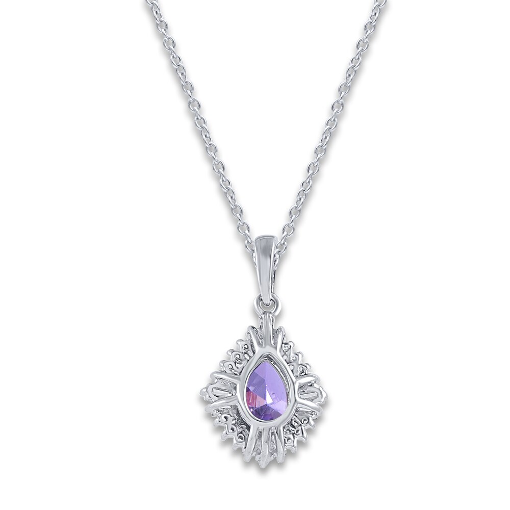 Natural Amethyst Pendant Necklace 1/6 ct tw Diamonds 14K White Gold 18\" maHTllx0 Natural Amethyst Pendant Necklace 1/6 ct tw Diamonds 14K White Gold 18\" maHTllx0