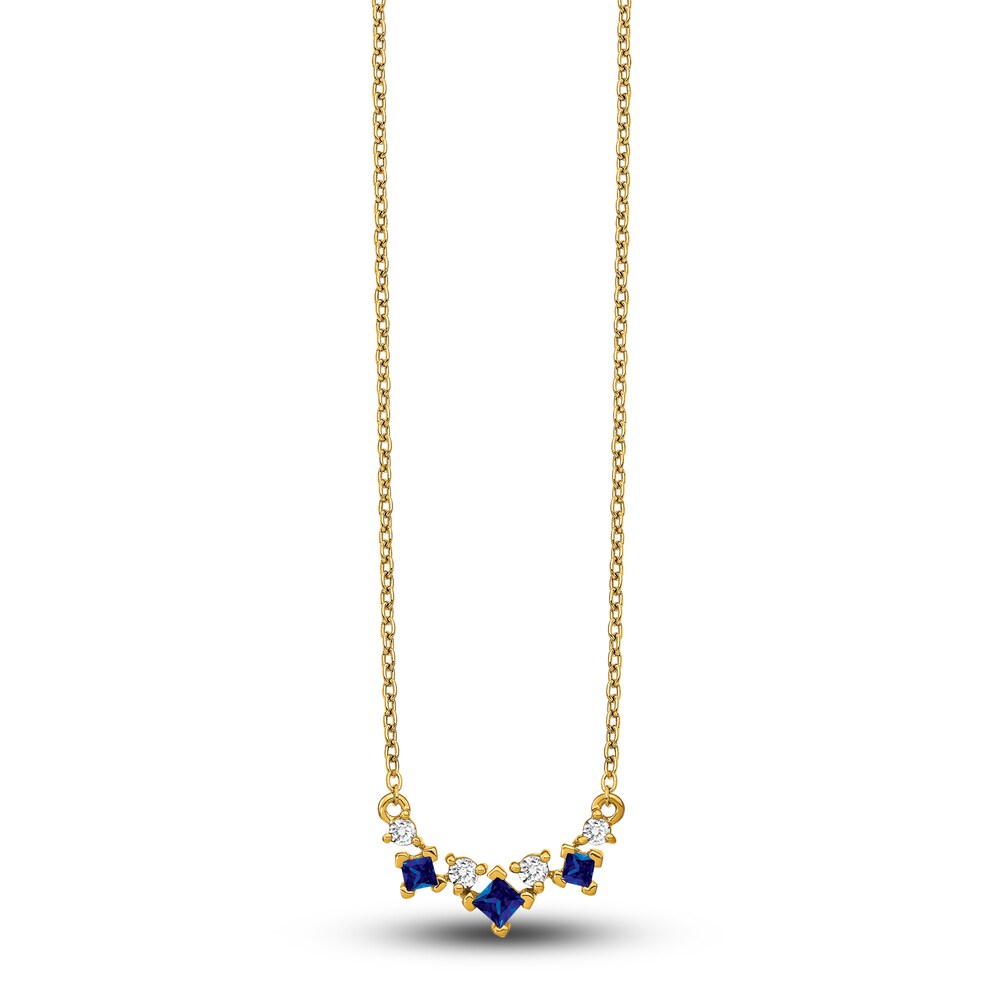 Natural Blue Sapphire Necklace 1/8 ct tw Diamonds 14K Yellow Gold 18\" n343OnLY Natural Blue Sapphire Necklace 1/8 ct tw Diamonds 14K Yellow Gold 18\" n343OnLY