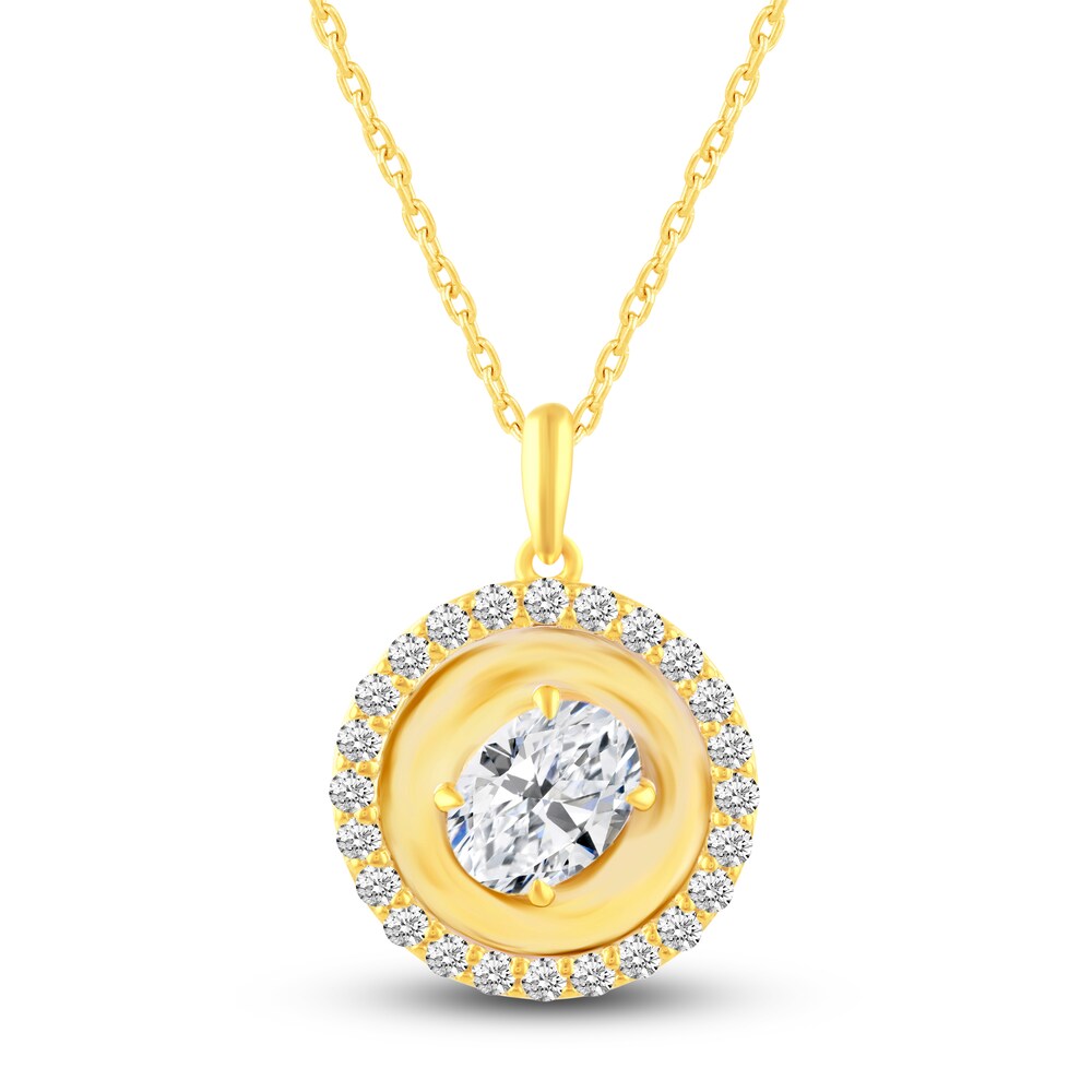 Certified Lab-Created Diamond Gold Coin Pendant Necklace 1-1/2 ct tw Oval/Round 14K Yellow Gold 18" n71PsmXJ