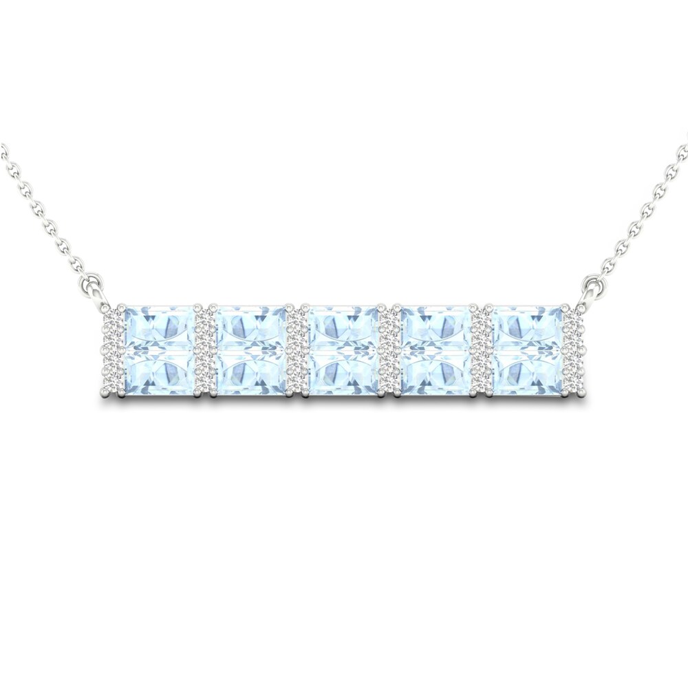 Natural Aquamarine Bar Necklace 1/4 ct tw Diamonds 10K White Gold 18" nUJ1gyvn
