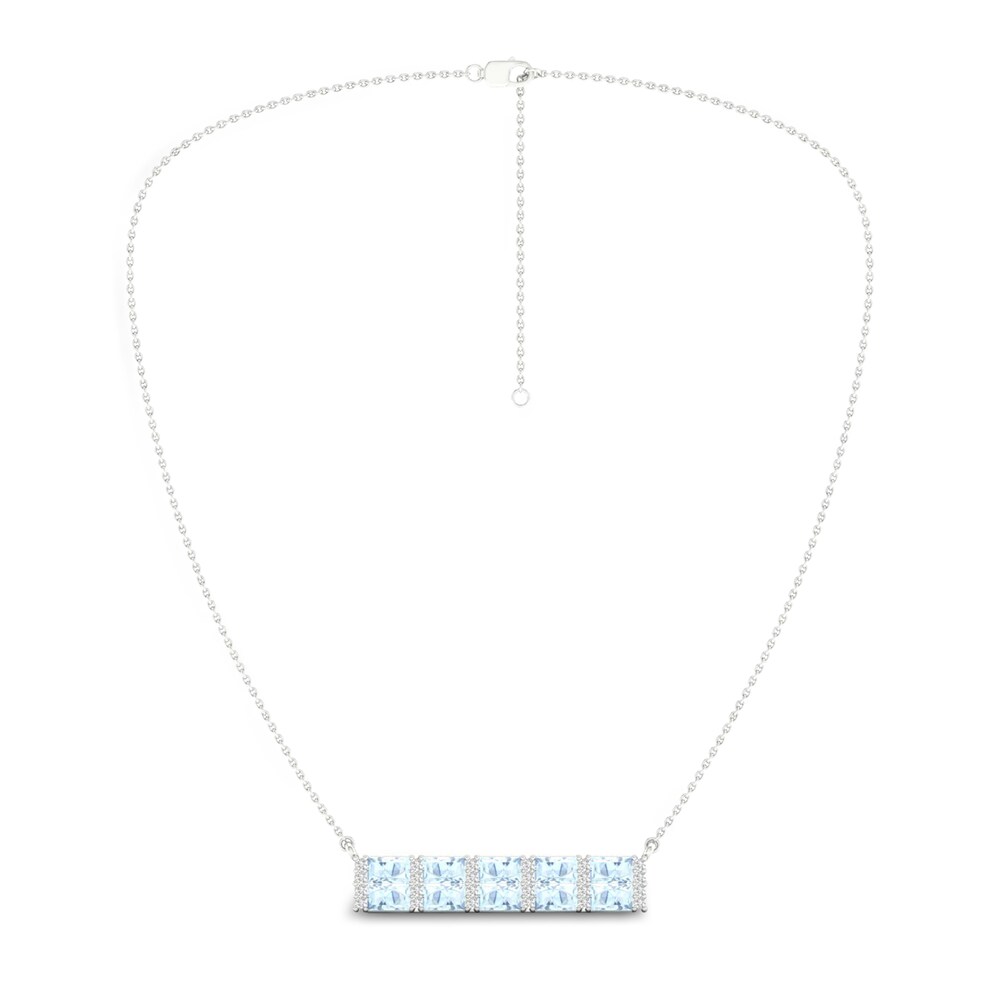 Natural Aquamarine Bar Necklace 1/4 ct tw Diamonds 10K White Gold 18\" nUJ1gyvn Natural Aquamarine Bar Necklace 1/4 ct tw Diamonds 10K White Gold 18\" nUJ1gyvn