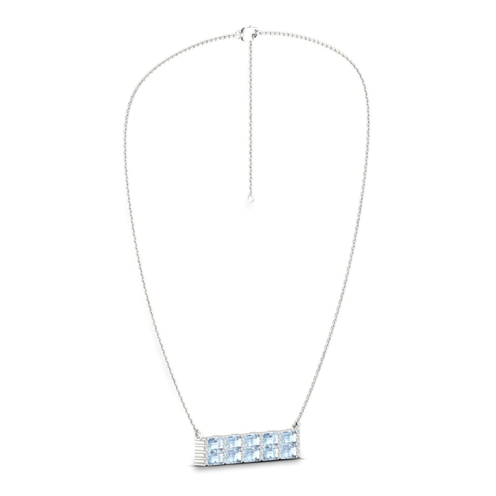 Natural Aquamarine Bar Necklace 1/4 ct tw Diamonds 10K White Gold 18\" nUJ1gyvn Natural Aquamarine Bar Necklace 1/4 ct tw Diamonds 10K White Gold 18\" nUJ1gyvn