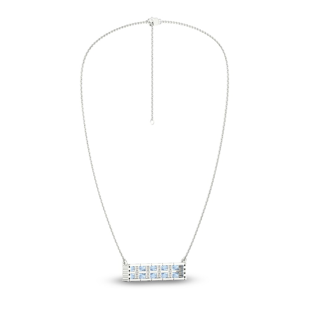 Natural Aquamarine Bar Necklace 1/4 ct tw Diamonds 10K White Gold 18\" nUJ1gyvn Natural Aquamarine Bar Necklace 1/4 ct tw Diamonds 10K White Gold 18\" nUJ1gyvn