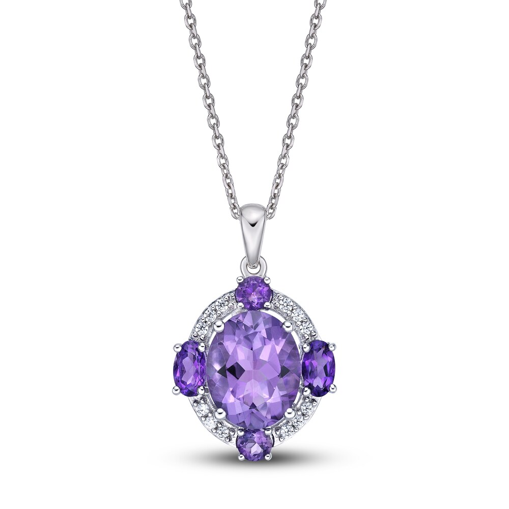 Natural Light Amethyst Necklace 1/15 ct tw Diamonds 10K White Gold oIu86E5P