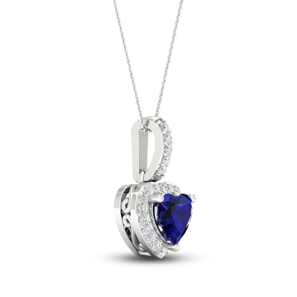 Natural Blue Sapphire Pendant Necklace 1/15 ct tw Diamonds 14K White Gold ow31pGmQ Natural Blue Sapphire Pendant Necklace 1/15 ct tw Diamonds 14K White Gold ow31pGmQ
