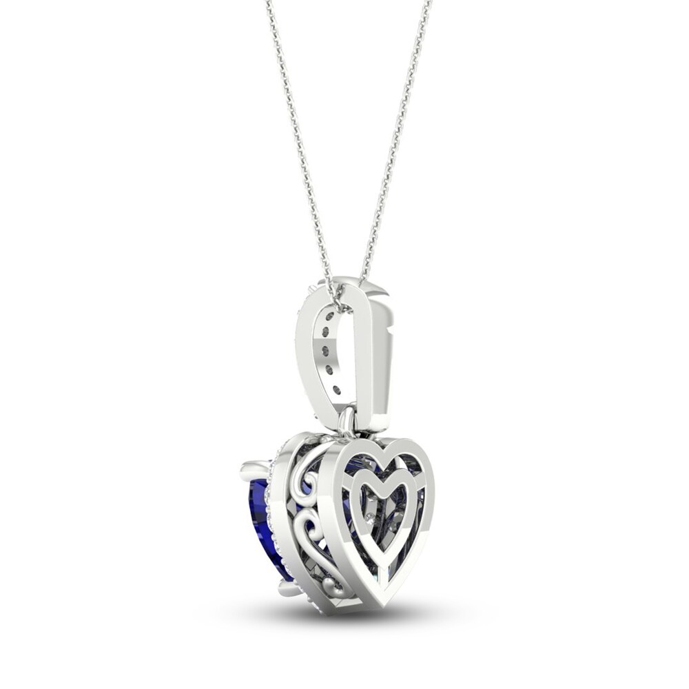 Natural Blue Sapphire Pendant Necklace 1/15 ct tw Diamonds 14K White Gold ow31pGmQ Natural Blue Sapphire Pendant Necklace 1/15 ct tw Diamonds 14K White Gold ow31pGmQ