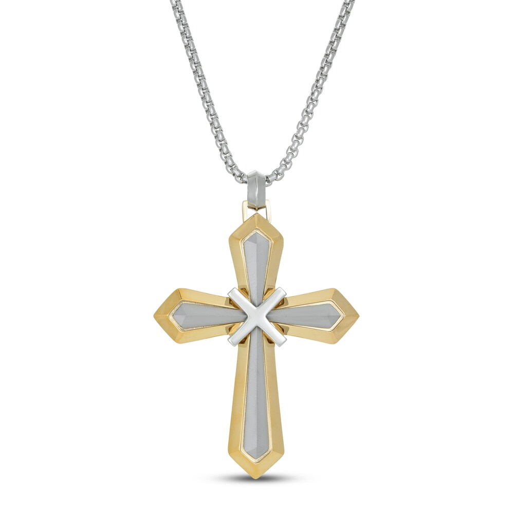 Cross Necklace Yellow Ion-Plated Stainless Steel 24" q7lbqtb6