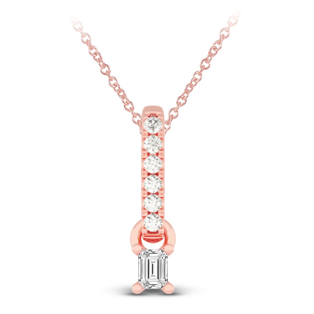 Diamond Pendant Necklace 1/4 ct tw Emerald/Round 14K Rose Gold 18" qisaf1K3 Diamond Pendant Necklace 1/4 ct tw Emerald/Round 14K Rose Gold 18" qisaf1K3