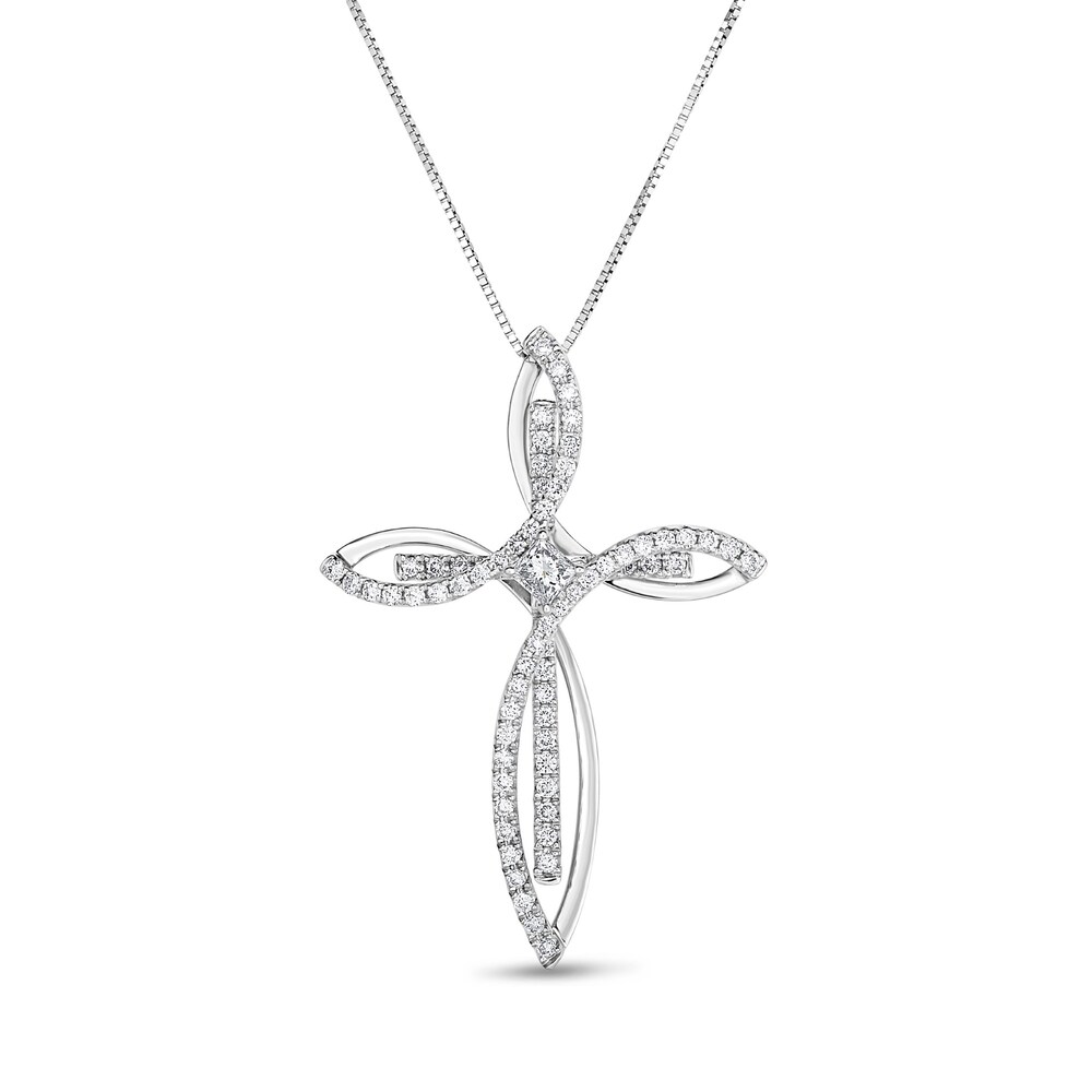 Diamond Pendant Necklace 5/8 ct tw Princess/Round 14K White Gold 18" rG361kg4 Diamond Pendant Necklace 5/8 ct tw Princess/Round 14K White Gold 18" rG361kg4
