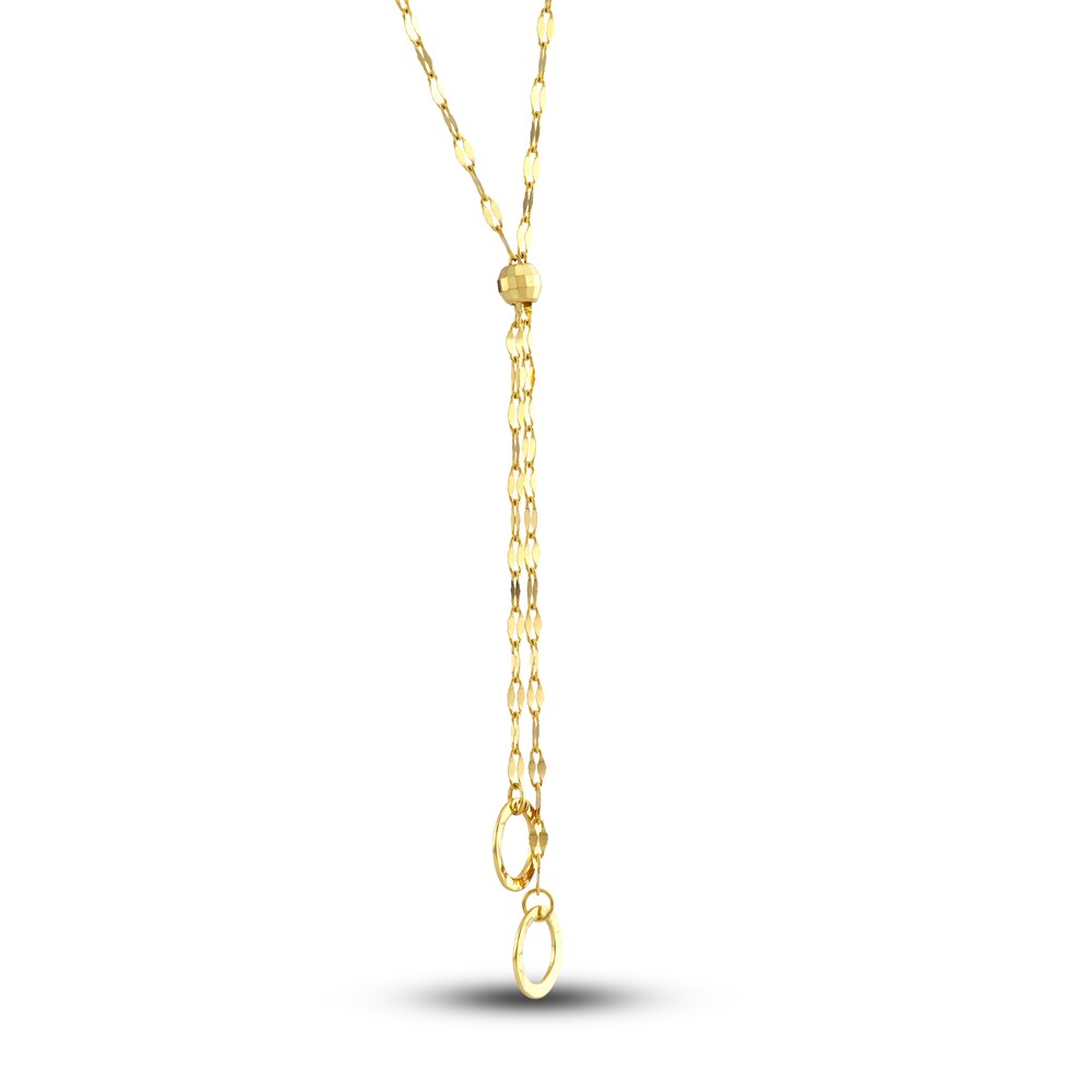 Double Circle Lariat Necklace 14K Yellow Gold 16\" rdT0h881