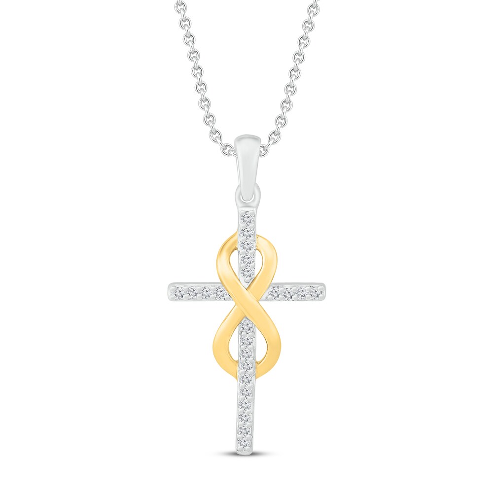 Diamond Cross Necklace 1/8 ct tw Round 10K Yellow Gold/Sterling Silver tDVpDgNW Diamond Cross Necklace 1/8 ct tw Round 10K Yellow Gold/Sterling Silver tDVpDgNW