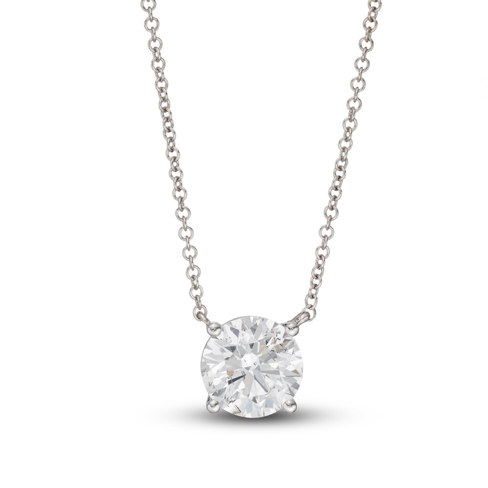 Lab-Created Diamond Solitaire Necklace 2 ct tw Round 14K White Gold 18" (SI2/F) tDyQDoYM