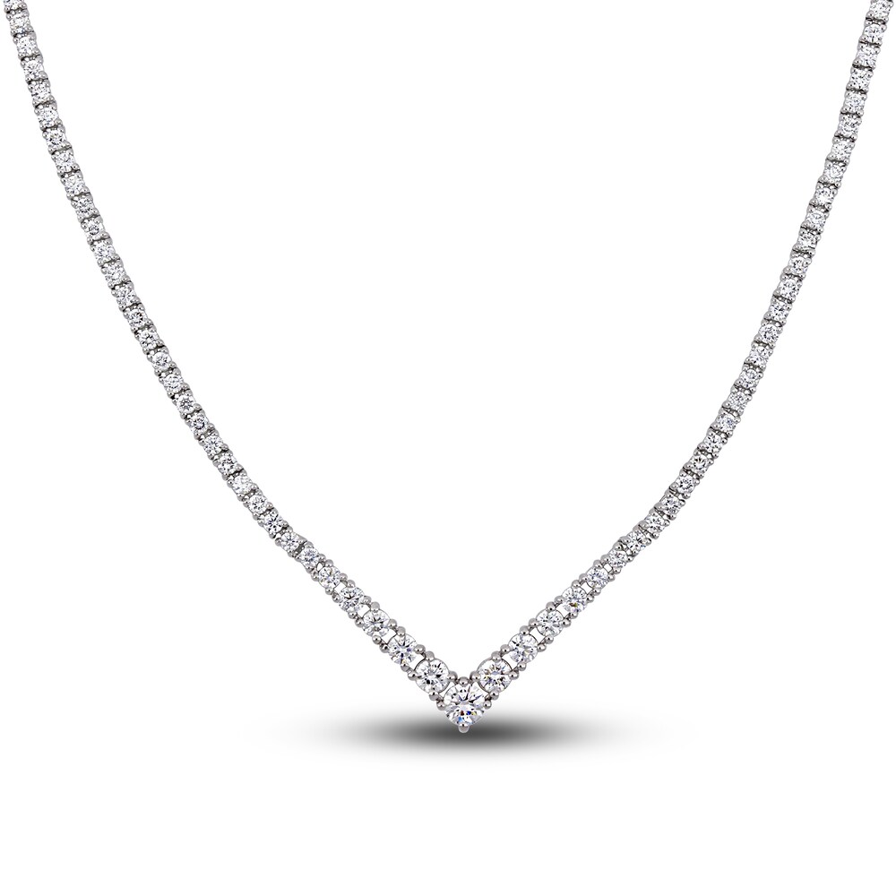 Diamond Tennis Necklace 3-7/8 ct tw Round 18K White Gold 17\" tmXDsvHC