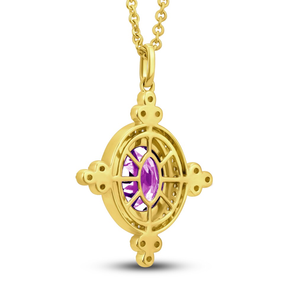 Natural Amethyst Pendant Necklace 1/4 ct tw Diamonds 14K Yellow Gold uBNLMW9Z