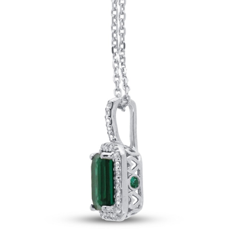 Lab-Created Emerald & White Topaz Necklace 10K White Gold uBOcnof4 Lab-Created Emerald & White Topaz Necklace 10K White Gold uBOcnof4