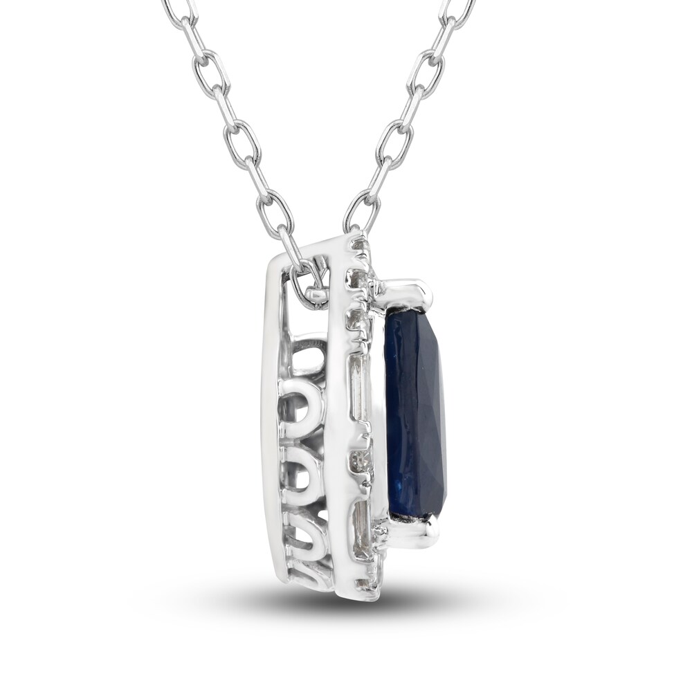 Natural Blue Sapphire Pendant Necklace 1/5 ct tw Diamonds 14K White Gold ukGrgHSd Natural Blue Sapphire Pendant Necklace 1/5 ct tw Diamonds 14K White Gold ukGrgHSd