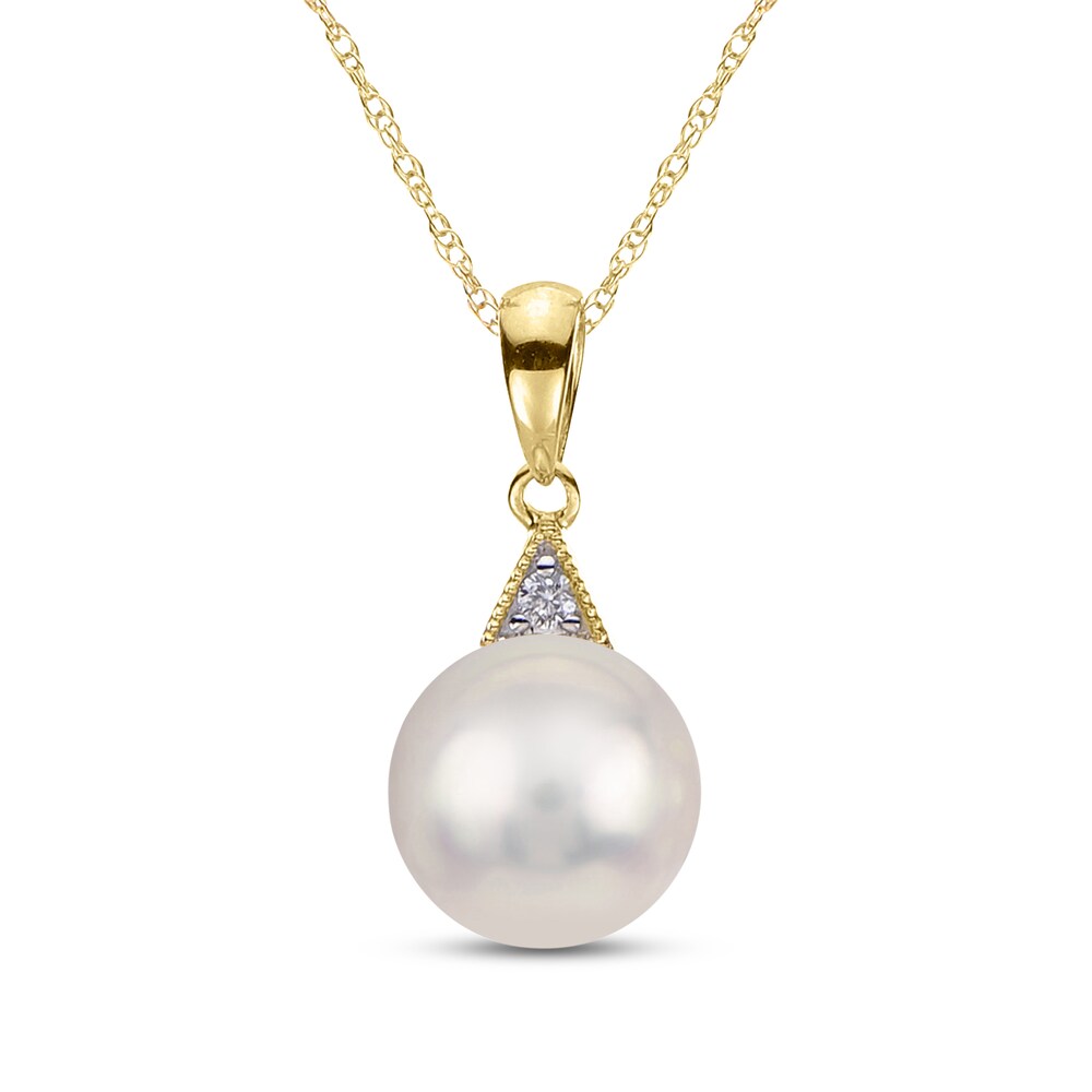 Cultured Akoya Pearl Pendant Necklace Diamond Accent Round 14K Yellow Gold urN3rRat Cultured Akoya Pearl Pendant Necklace Diamond Accent Round 14K Yellow Gold urN3rRat