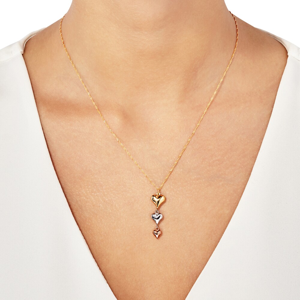 Triple Heart Drop Necklace 10K Tri-Tone Gold v7yiOUQ5