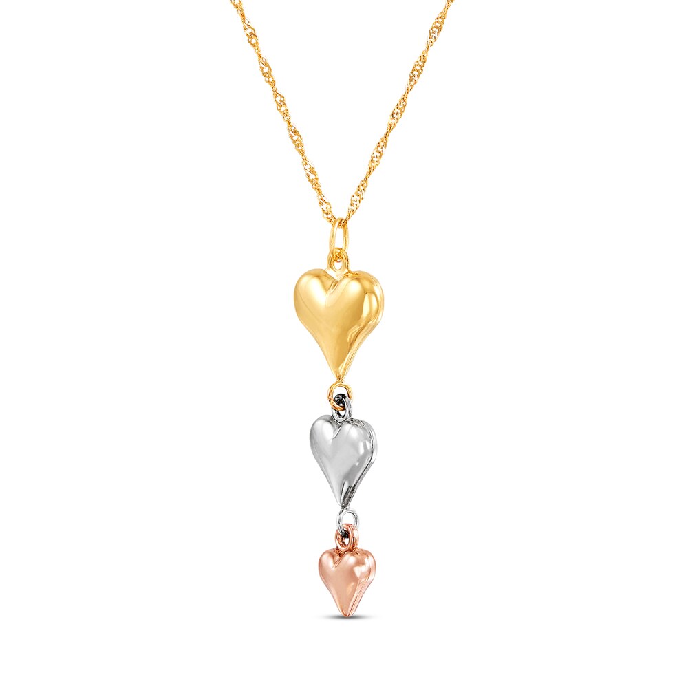 Triple Heart Drop Necklace 10K Tri-Tone Gold v7yiOUQ5