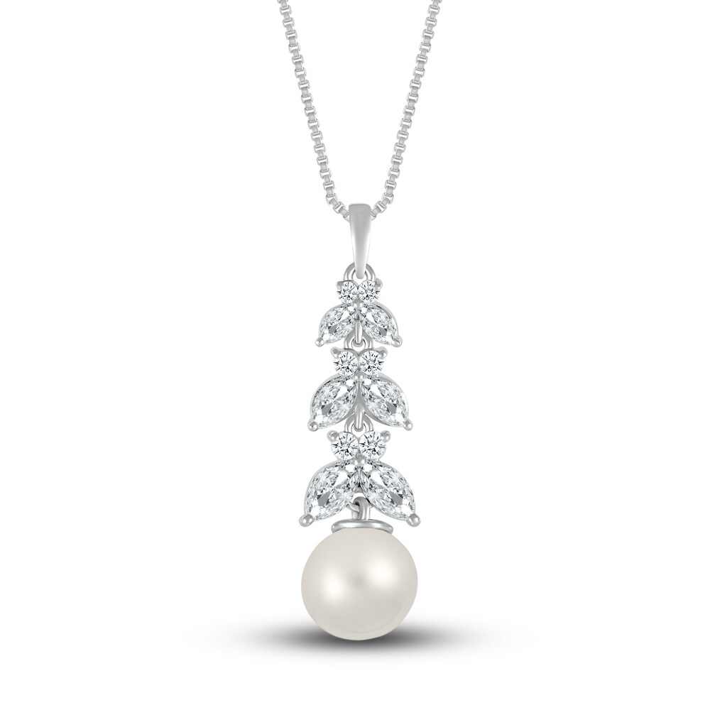 Lab-Created Sapphire & Cultured Freshwater Pearl Necklace 10K White Gold v9mqIrVt Lab-Created Sapphire & Cultured Freshwater Pearl Necklace 10K White Gold v9mqIrVt