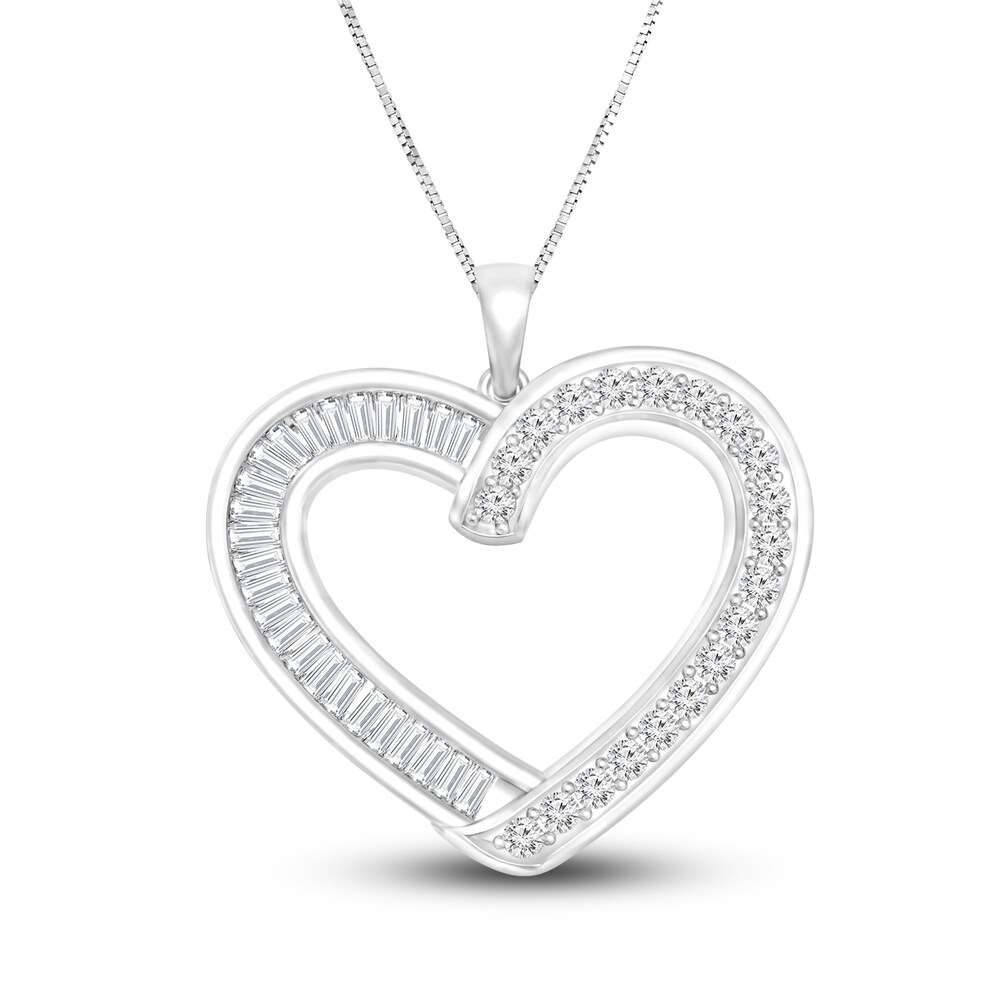 Diamond Heart Pendant Necklace 1/2 ct tw Round/Baguette 14K White Gold 18" vRGP4CUn Diamond Heart Pendant Necklace 1/2 ct tw Round/Baguette 14K White Gold 18" vRGP4CUn