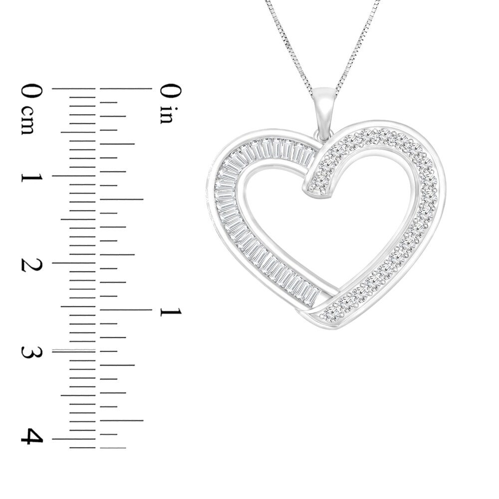 Diamond Heart Pendant Necklace 1/2 ct tw Round/Baguette 14K White Gold 18\" vRGP4CUn Diamond Heart Pendant Necklace 1/2 ct tw Round/Baguette 14K White Gold 18\" vRGP4CUn