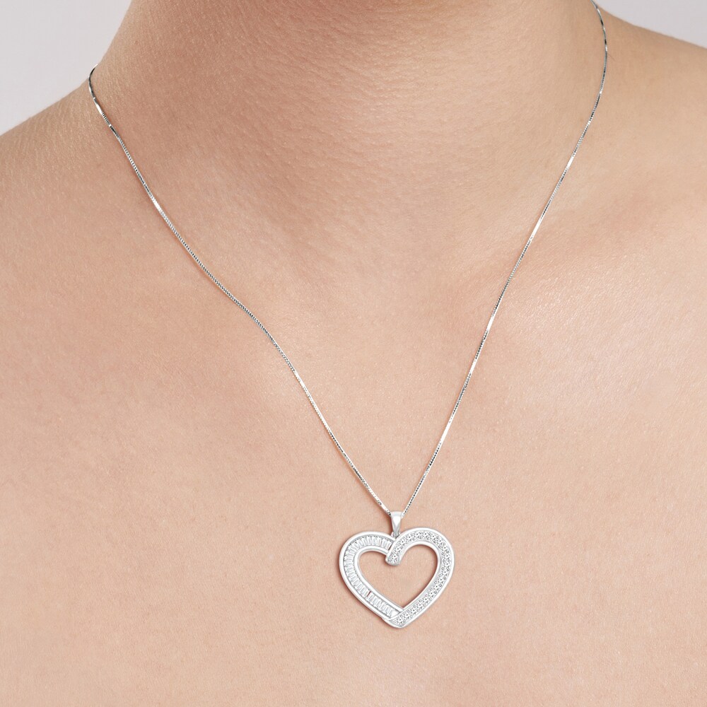 Diamond Heart Pendant Necklace 1/2 ct tw Round/Baguette 14K White Gold 18\" vRGP4CUn Diamond Heart Pendant Necklace 1/2 ct tw Round/Baguette 14K White Gold 18\" vRGP4CUn