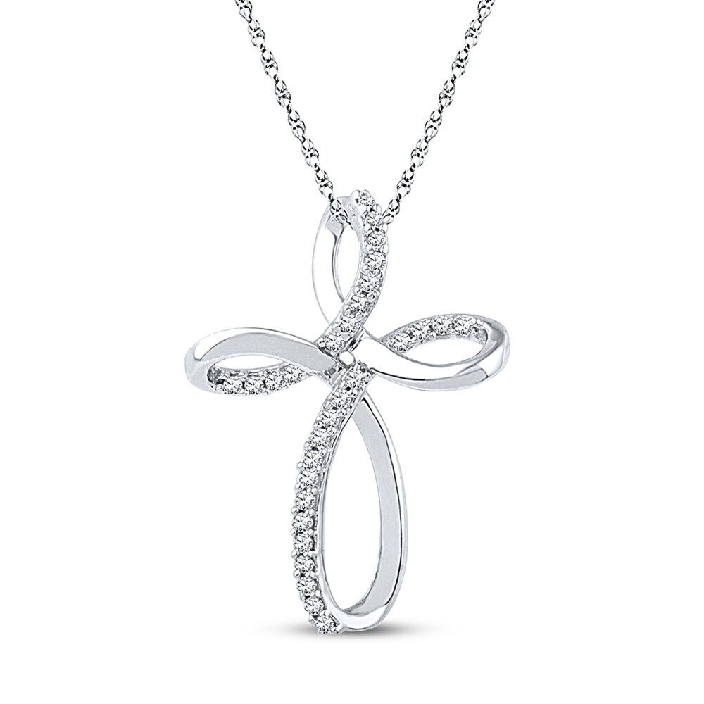 Diamond Cross Necklace 1/6 ct tw Round-cut 10K White Gold vVDDMP22 Diamond Cross Necklace 1/6 ct tw Round-cut 10K White Gold vVDDMP22