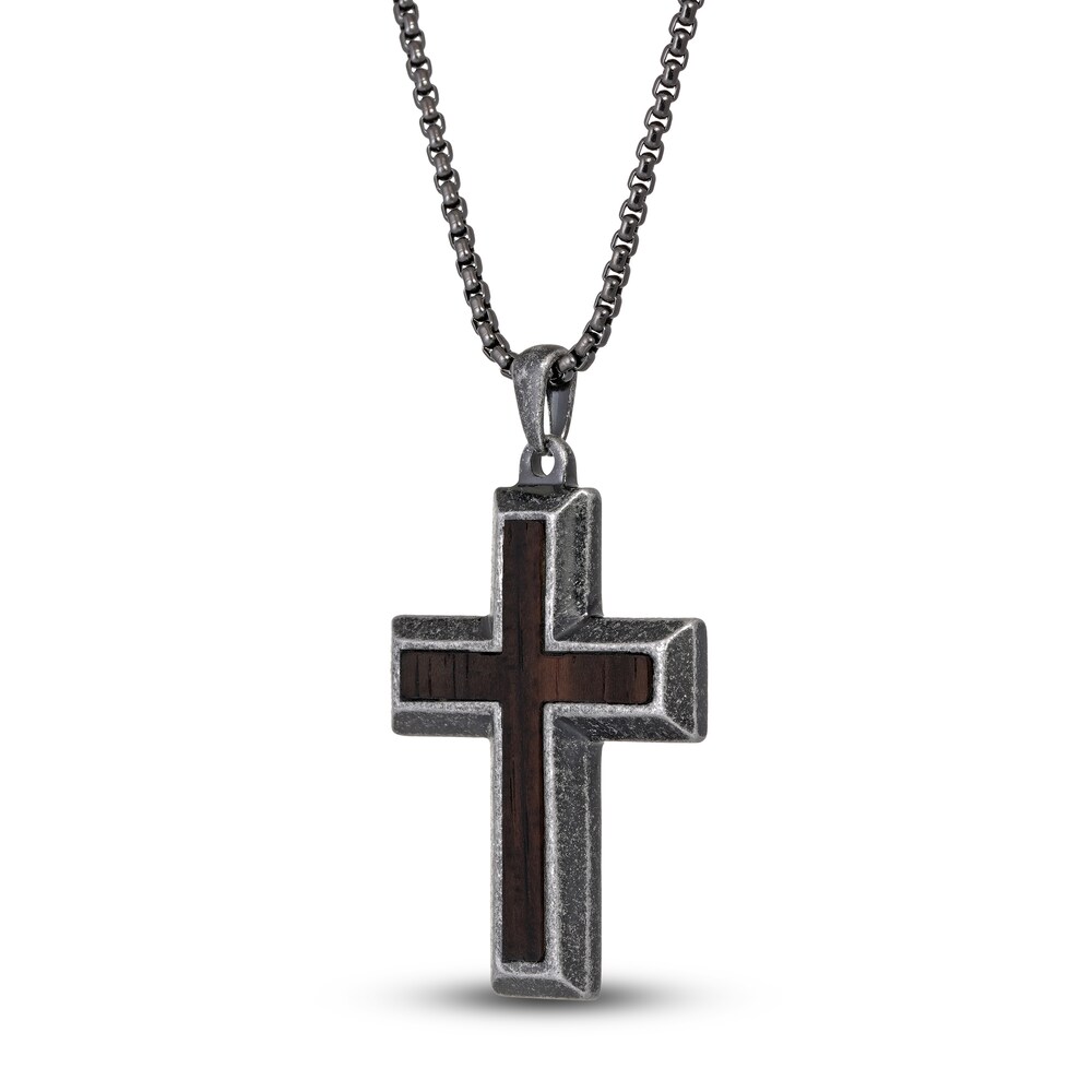 Men\'s Black Wooden Cross Pendant Necklace Stainless Steel 24\" w8KZW0V2 Men\'s Black Wooden Cross Pendant Necklace Stainless Steel 24\" w8KZW0V2