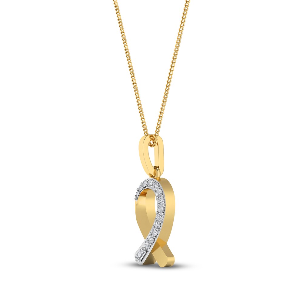 Diamond Ribbon Pendant Necklace 1/10 ct tw Round 10K Yellow Gold 18\" xdKCZOQv Diamond Ribbon Pendant Necklace 1/10 ct tw Round 10K Yellow Gold 18\" xdKCZOQv